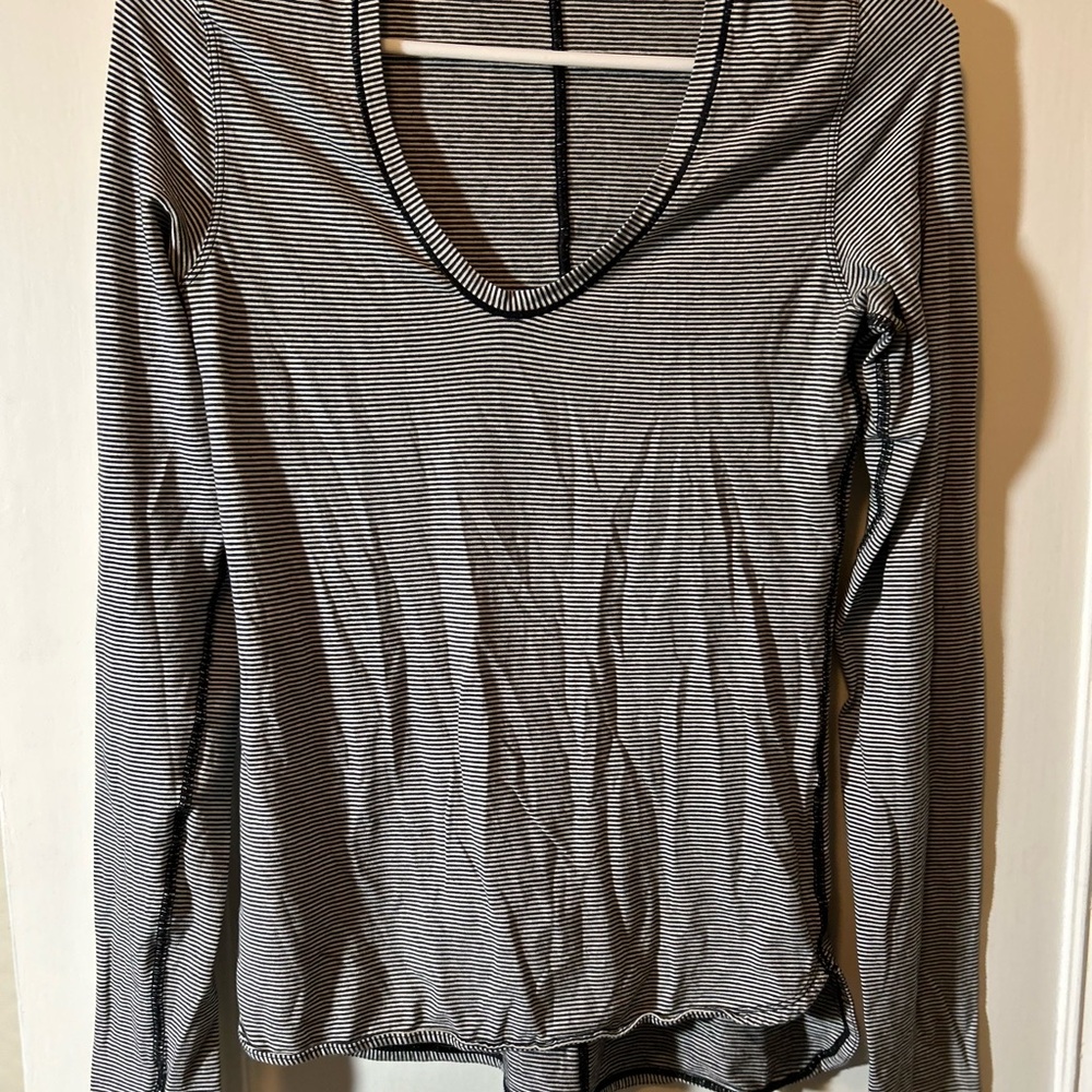 lululemon athletica Black and White Striped Long Sleeve Tee